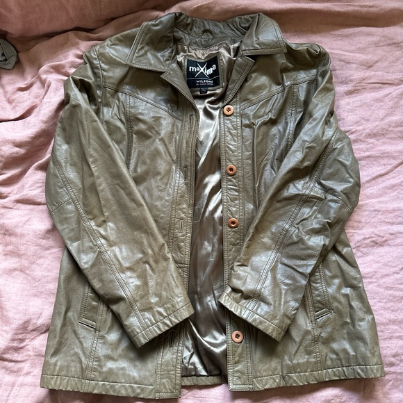 Vintage Wilson’s Maxima Olive Leather Jacket Sz L - Picture 2 of 6